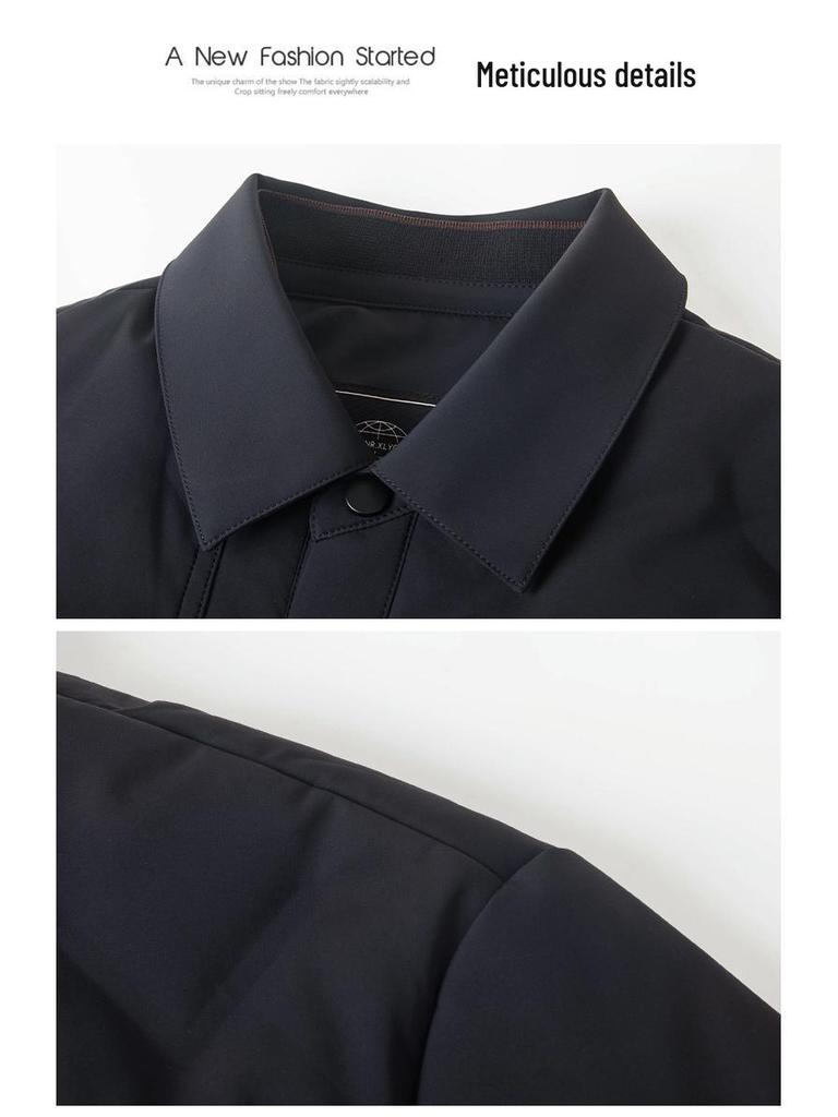 Men's White Shirt-Style Duck Down Jacket: Single-Breasted, Lapel, Warm, Business Casual Coat for Middle-Aged.