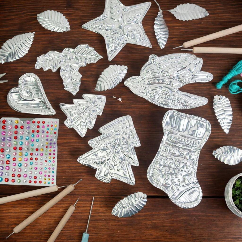 Folienkarton Metallpräge Kunst-Set Silber Glänzend Bastelzubehör Mit Schimmer Gravurkunst Prägung Für Kinder Erwachsene