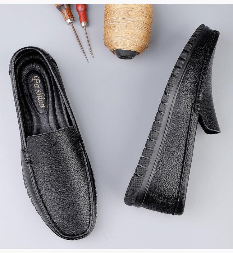 Men's Large Size Genuine Leather Casual Shoes - Non-Slip Thick Sole, Wear-Resistant, Ideal for Middle-Aged Wearers.