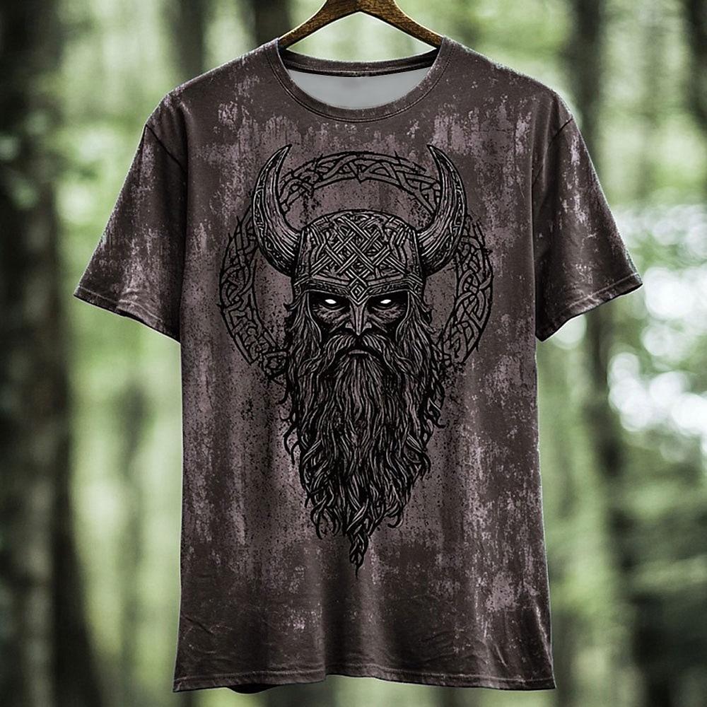 Men's Viking T Shirt Short Sleeve T Shirt 3D Print Crew Neck Shirt Fashion Daily Basic Street Casual Daily Red Blue Green