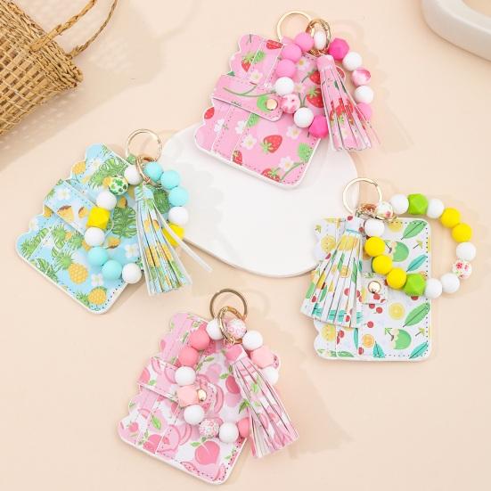 Ladies Wristlet Wallet Floral Print Wallet Beaded Wristlet Keychain with Tassel Coin Wallet Card Holder for Street Daily Outings
