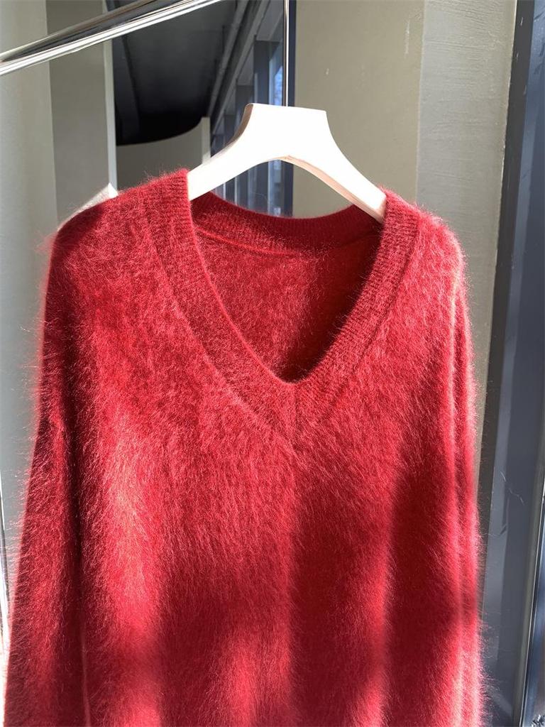 Ice Age Light Grey Brushed Cashmere V-Neck Sweater: Women's Loose Fit, 100% Cashmere