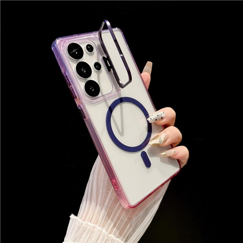 Applicable To Samsung S25Ultra Two-color Magnetic Suction Bracket S24Ultra Mobile Phone Case S23Ultra Transparent Protective Case