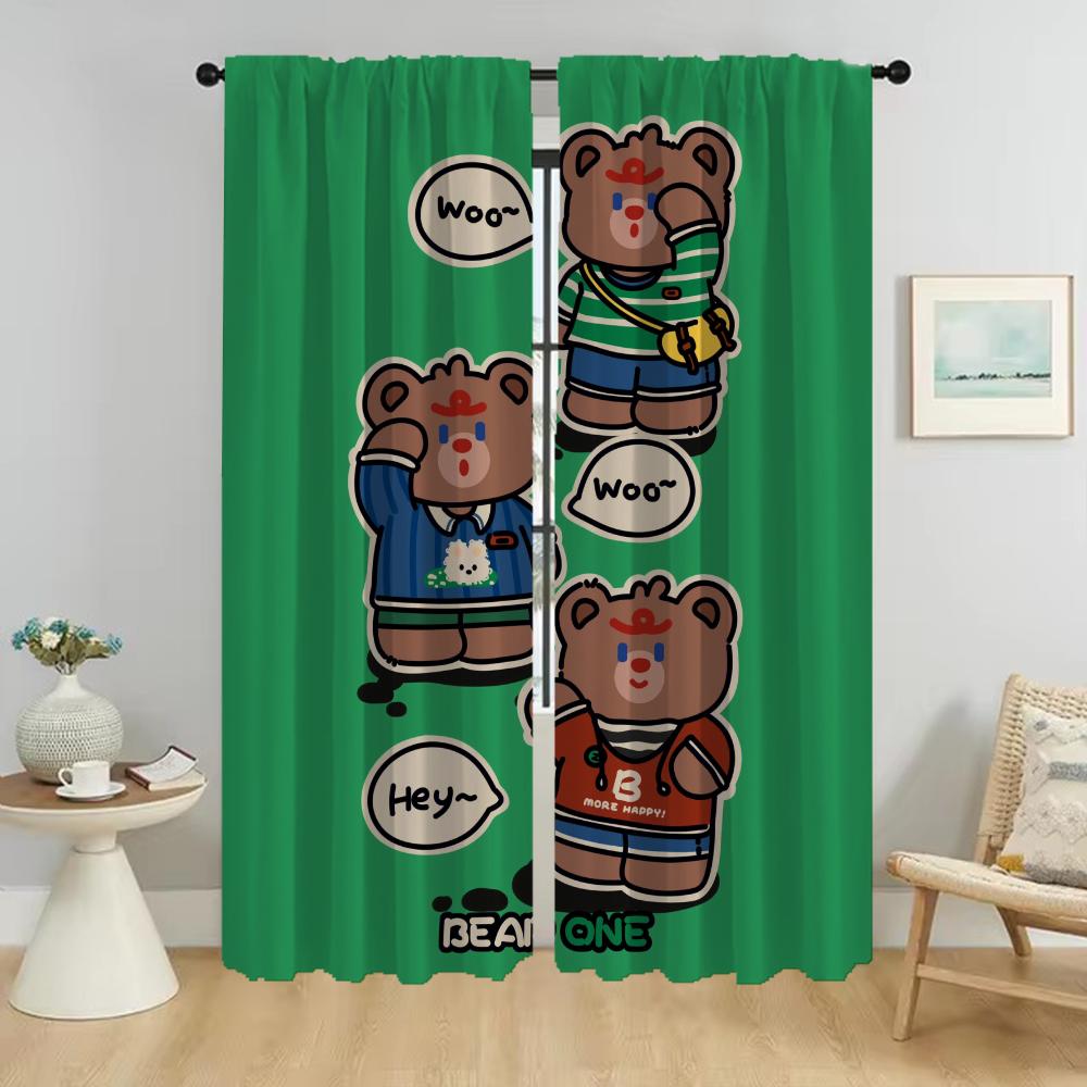 Bear Kitchen Curtains for Living Room Curtain Shades Home Interior Curtains 2 Pieces Partition Halloween Decoration Blackout