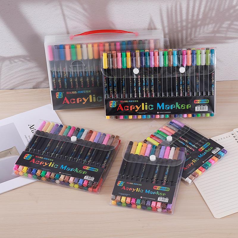 Dual-Tipped Two-Color Acrylic Marker Pens, Non-Smudging Watercolor Brush Pens for Students, Ideal for Coloring, Doodling, and Drawing.
