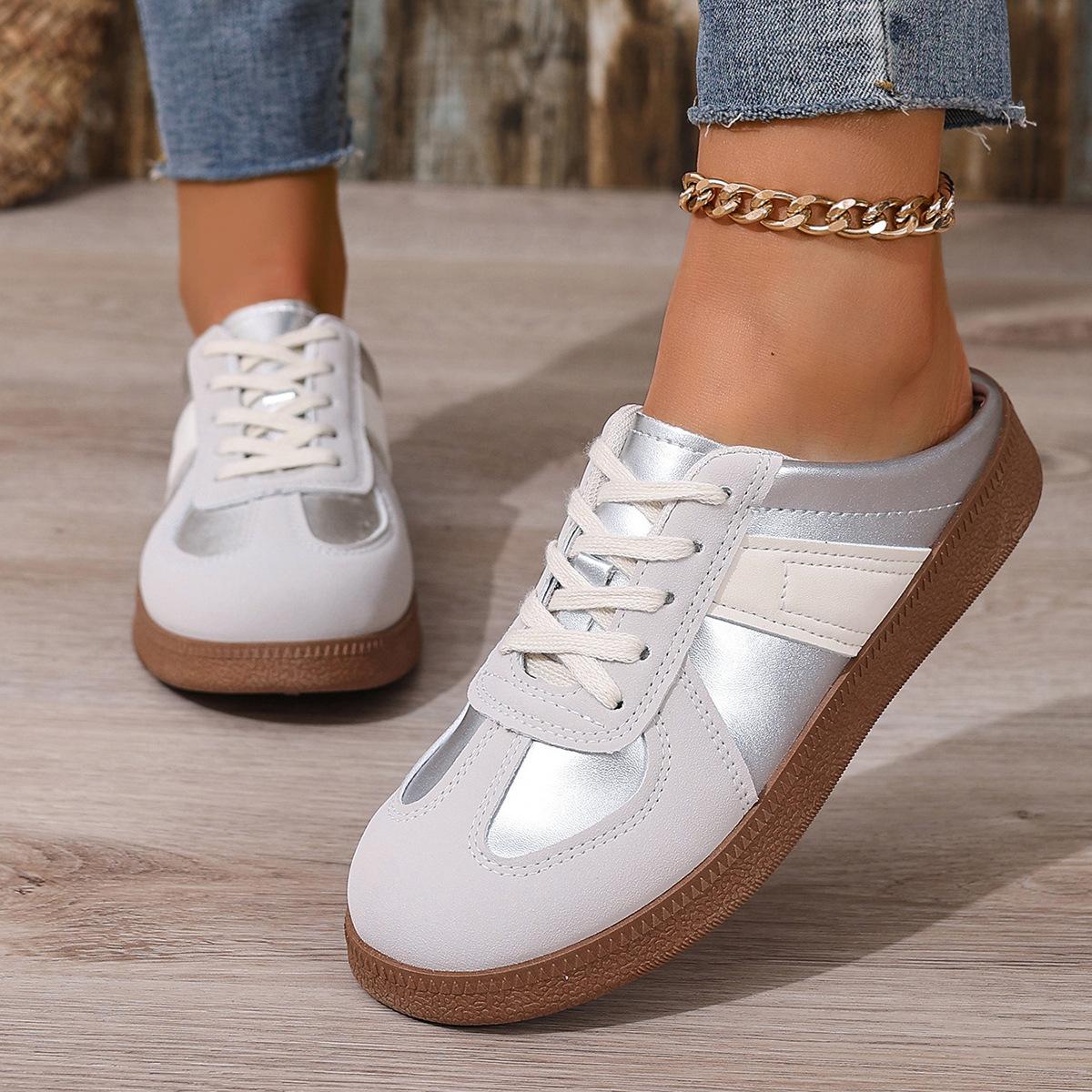 

Баотоу полутапочки женские летние новые ленивые маленькие белые туфли без каблука немецкие тренировочные полуподнос 35 серебряный