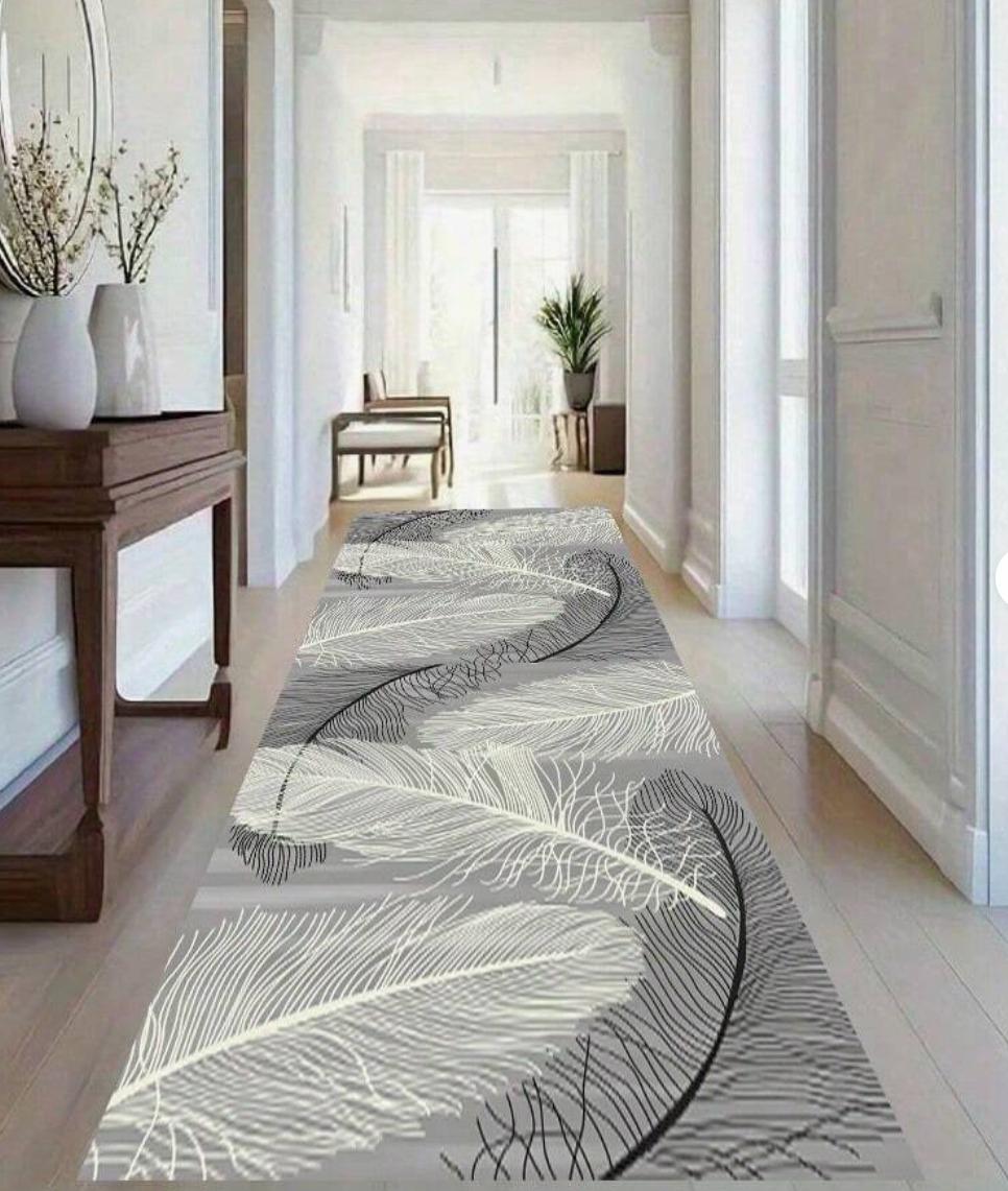 

Geometric Gold Floral Feather Long Runner Rug Modern Vintage Mat Non Slip Durable for Hallway Kitchen Living Room Home Decor 40x120cm