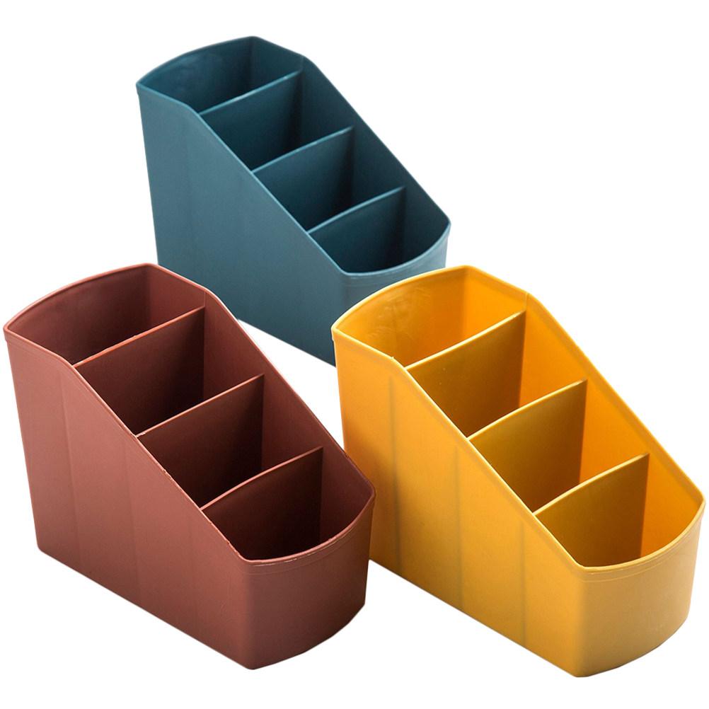 Desk Organizer Remote Control Box 4-Slot Compartment Makeup Brush Case Office Desktop Storage Sundries Storage Box
