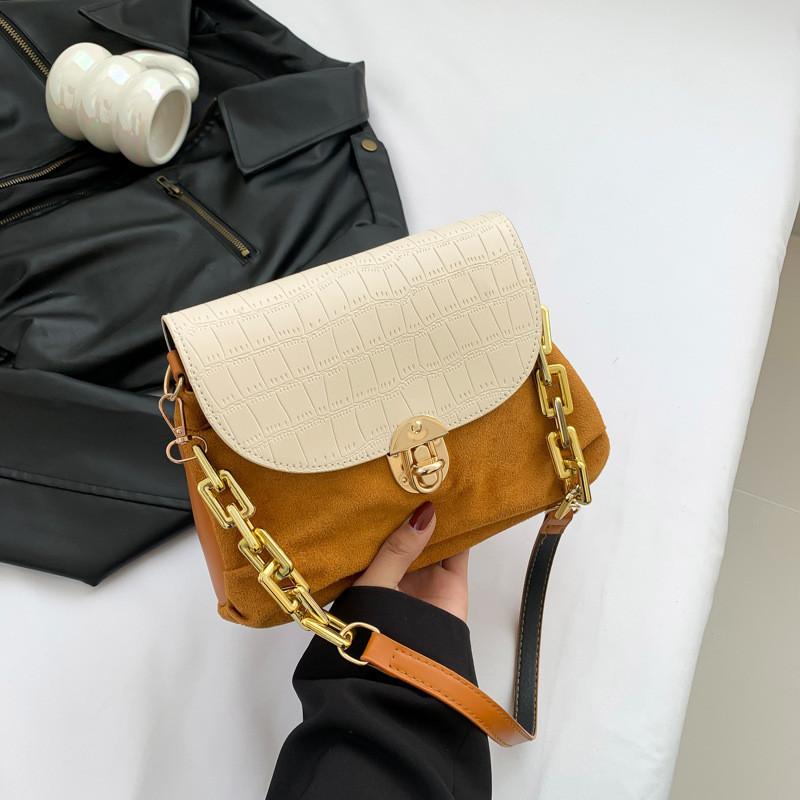 

Fashionable Texture Patchwork Shoulder Bag 2024 Spring/summer New Lock Buckle Crossbody Bag Stylish Handheld Chain Bag Women s Bag помаранчевий