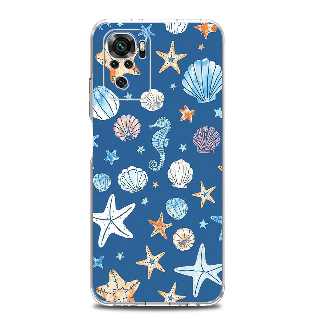 Phone Case For Xiaomi Redmi Note 14 13 12 4G 9S 9 10 11 Pro Plus 5G 14C 13C 12C 10C 9A Clear Soft TPU Cover Blue Ocean Animals