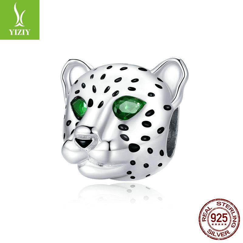 

925 Silver Cheetah Beaded Charm Platinum Plated Zircon Animal Jewelry Diy String Scc1675