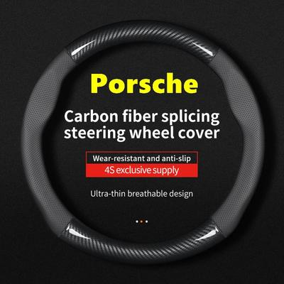 Für Porsche Lenkradabdeckung Echtes Leder Kohlefaser Dünne Passform Macan Panamera 718 Cayenne 911 Boxster Cayman Carrera 917