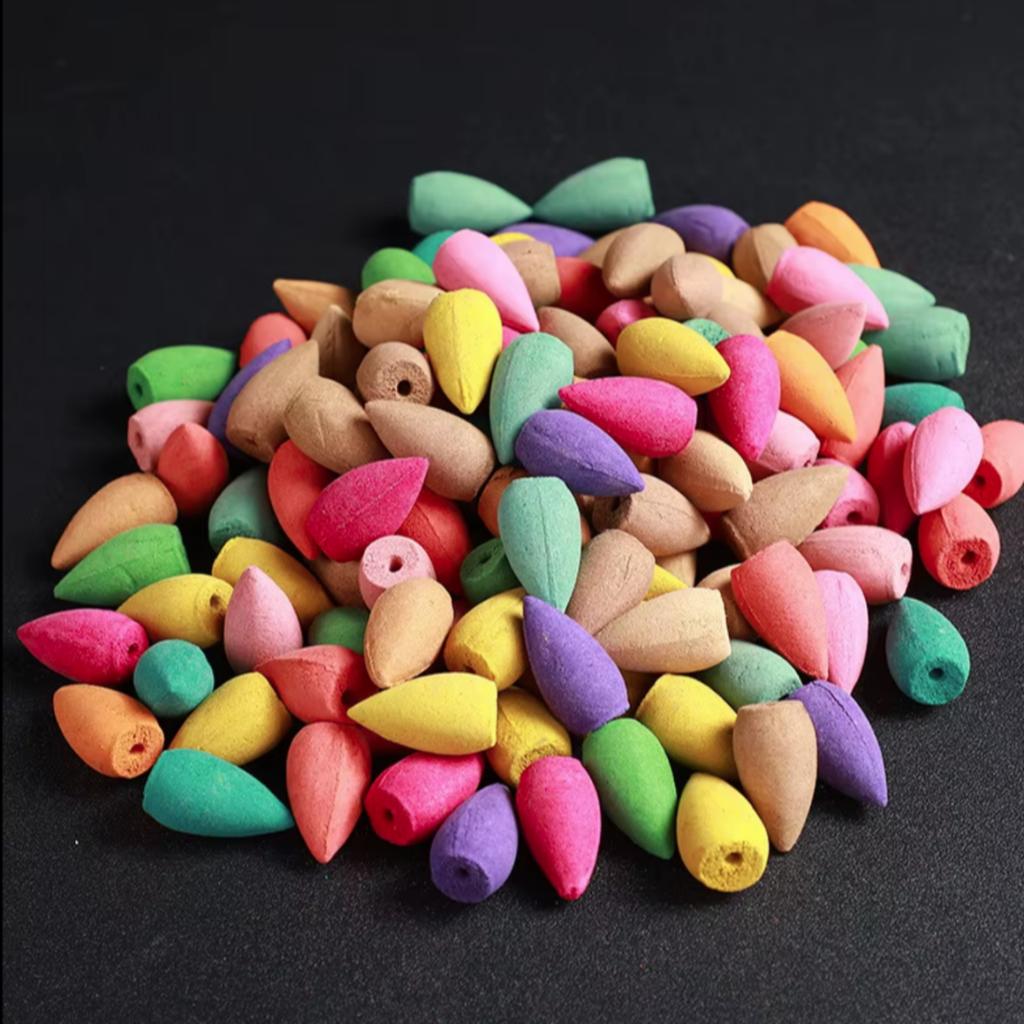 קונוסי קטורת לאח, סט של 100 יחידות, תוספות ריח צבעוניות