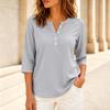 Women's Casual Color V-Neck Three-Quarter Sleeve Button T-Shirt Top