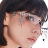 Fashion Diamond Small Frame Elliptical Glasses Woman for Women Metal Blue Light Blocking Glasses Japanese Retro Y2K Eyeglasses