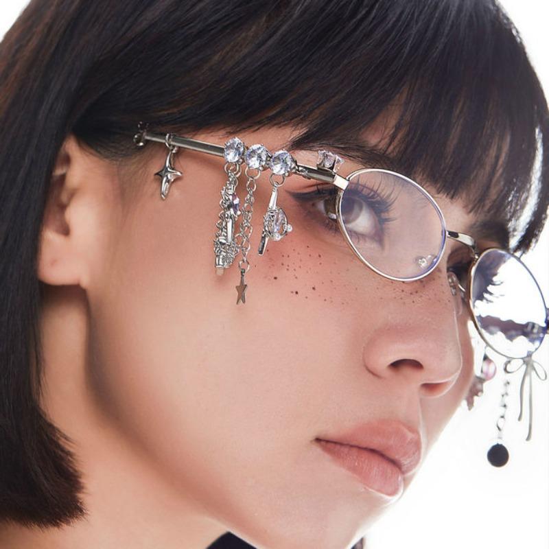 Fashion Diamond Small Frame Elliptical Glasses Woman for Women Metal Blue Light Blocking Glasses Japanese Retro Y2K Eyeglasses