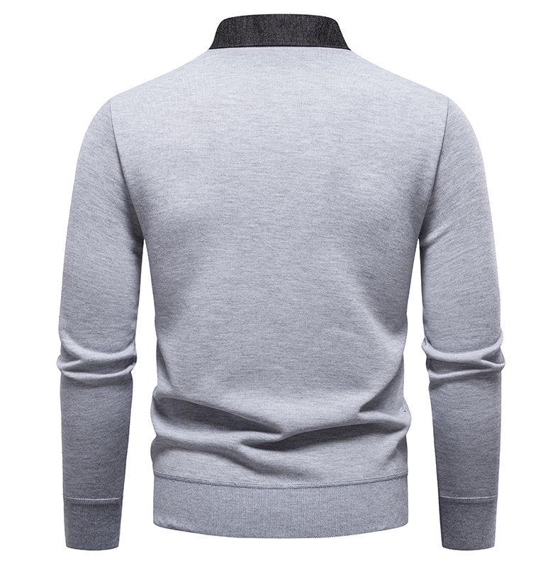 Men's Fashion Plus Velvet Knit Pullover: Thickened Fake Two-Piece Sweater with Shirt Collar for Autumn & Winter