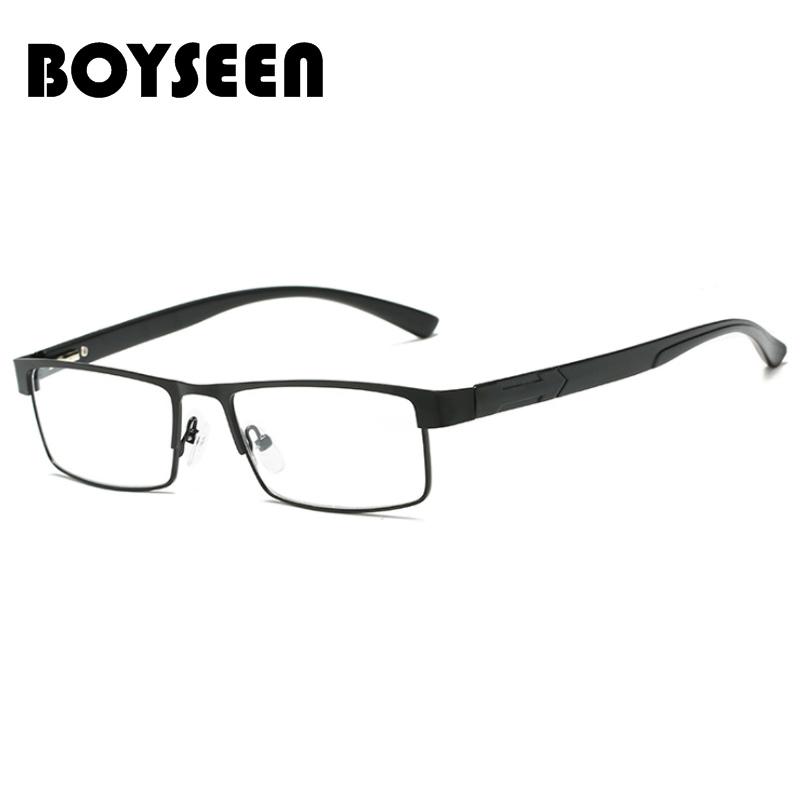BOYSEEN Men Titanium Alloy Reading Glasses Non Spherical 12 Layer Coated Lenses Retro Business Hyperopia Prescription Eyeglasses