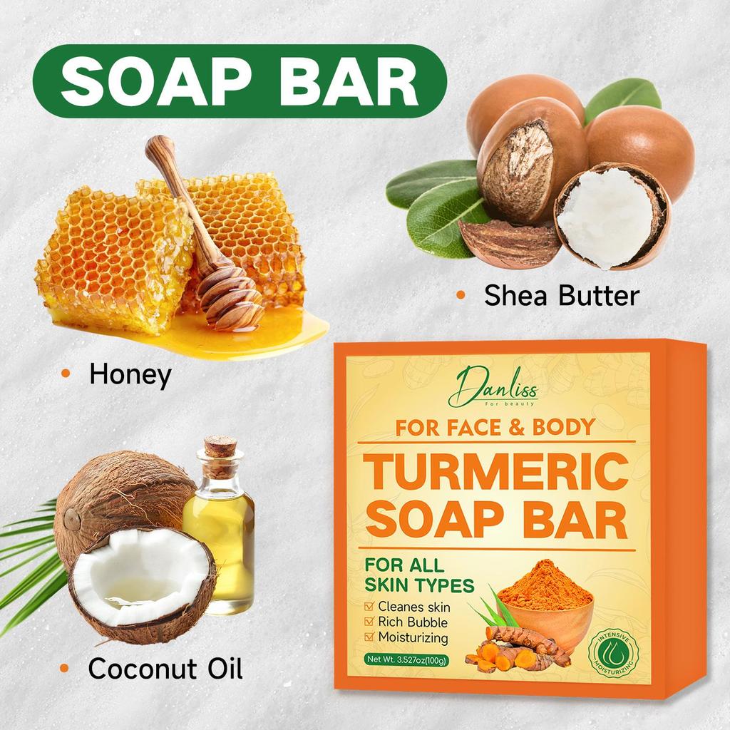 Turmeric Soap Bar-Rich Foam Cleansing, Maintain Smooth Skin & Improve Skin Texture -Gentle Formula for All Skin Types,100g
