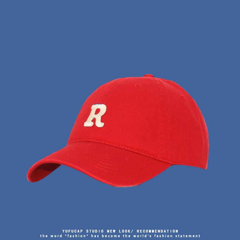 

Fresh R Letter Baseball Cap Women Show White Couple Casual Fashion Sun Hat Men Sunscreen Duck Tongue Cap Red