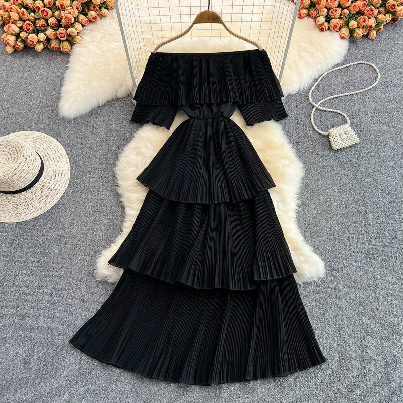 Women Hotsweet Chiffon Sundress Strap Cake Backless Sheath Bodycon Long Dress Vacation Retro Elastic Beach Dress