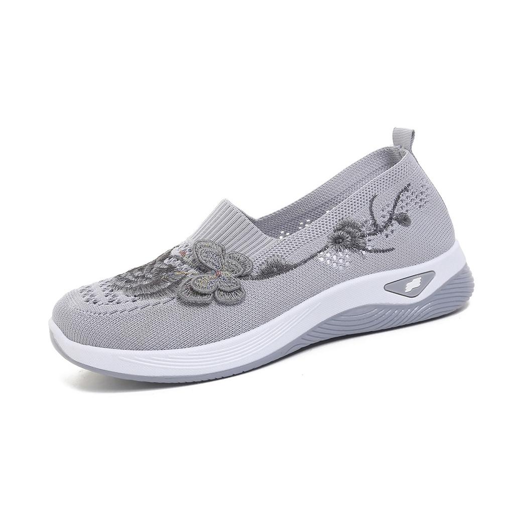 Embroidered Lightweight and Breathable Mesh Surface Sports Shoes, Women's Anti-slip Walking Shoes