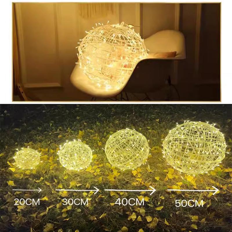 Year 20Cm Hanging Light Led Light Multiple Colors Rattan Ball Fairy Light String Waterproof Garden Holiday Gift