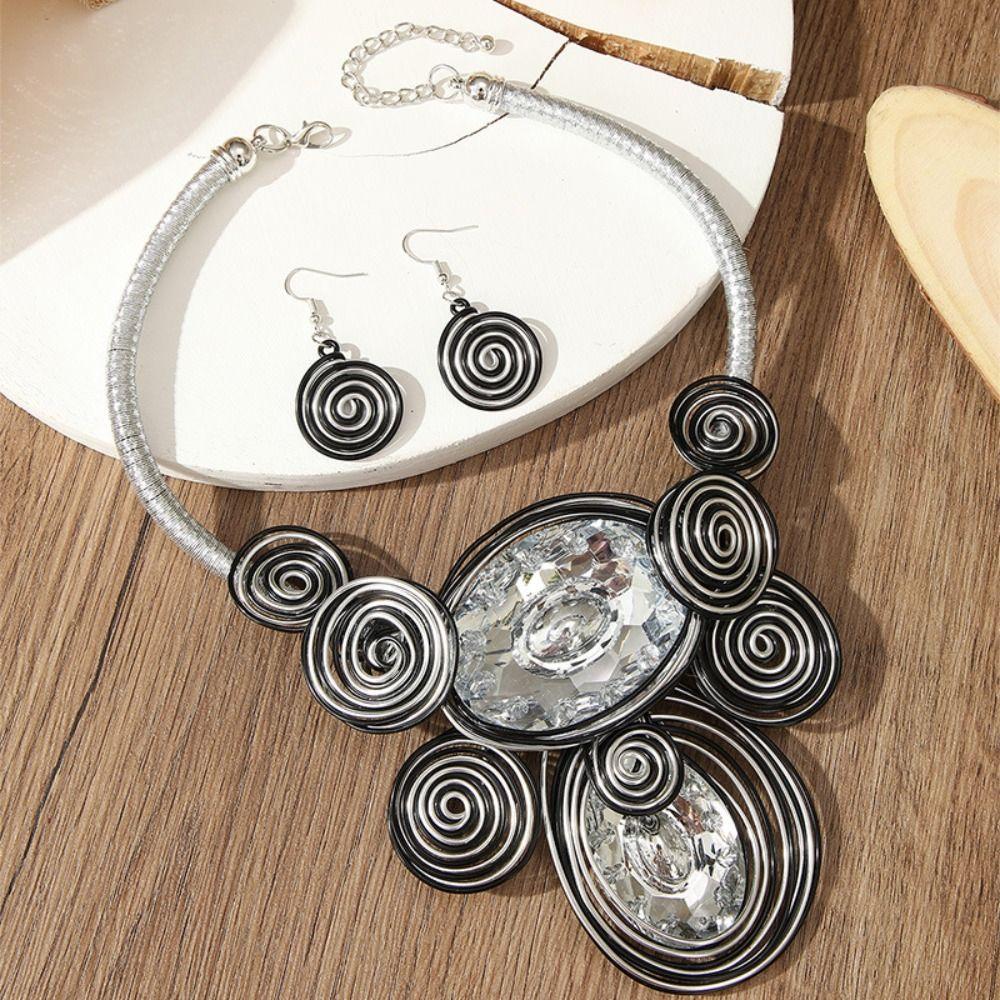 Handmade Statement Necklace Earring Set Crystal Gem Neck Chains New Design Banquet Jewelry Evening
