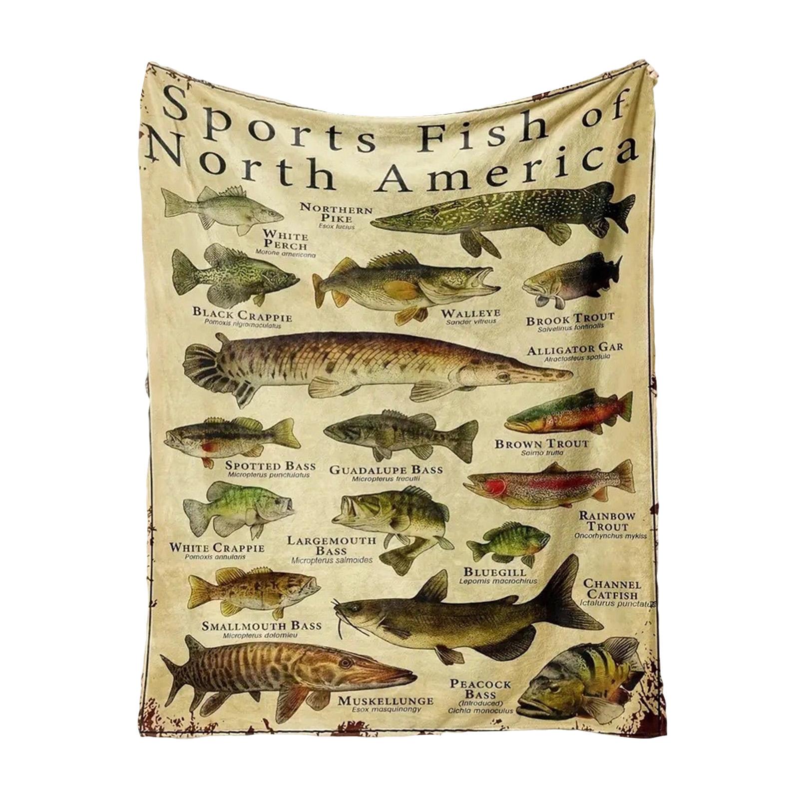 

Vintage Sports Fish of North America Blanket Flannel Throw with Illustrated Fish Species Design Soft Cozy Material for Indoor Outdoor Use S коричневый