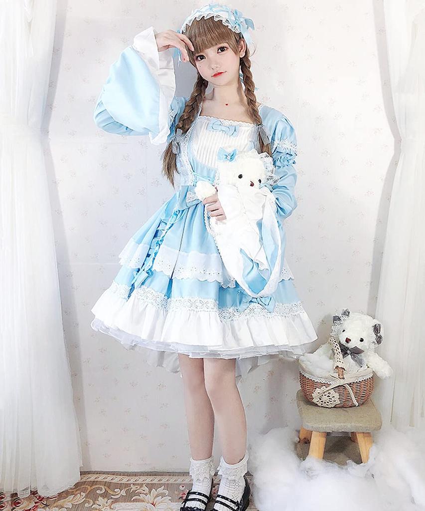 [Milky Time] Fishtail Lolita Dress with Maid Hemline, 2-Way (Blue)