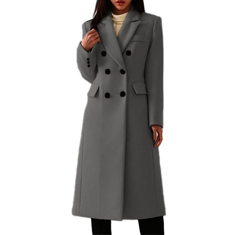 

Women s Minimalist Wool Blend Trench Coat - Classic Longline Autumn Winter Overcoat, Knee-Length Tailored Outerwear for Effortless Office To Evening S серый