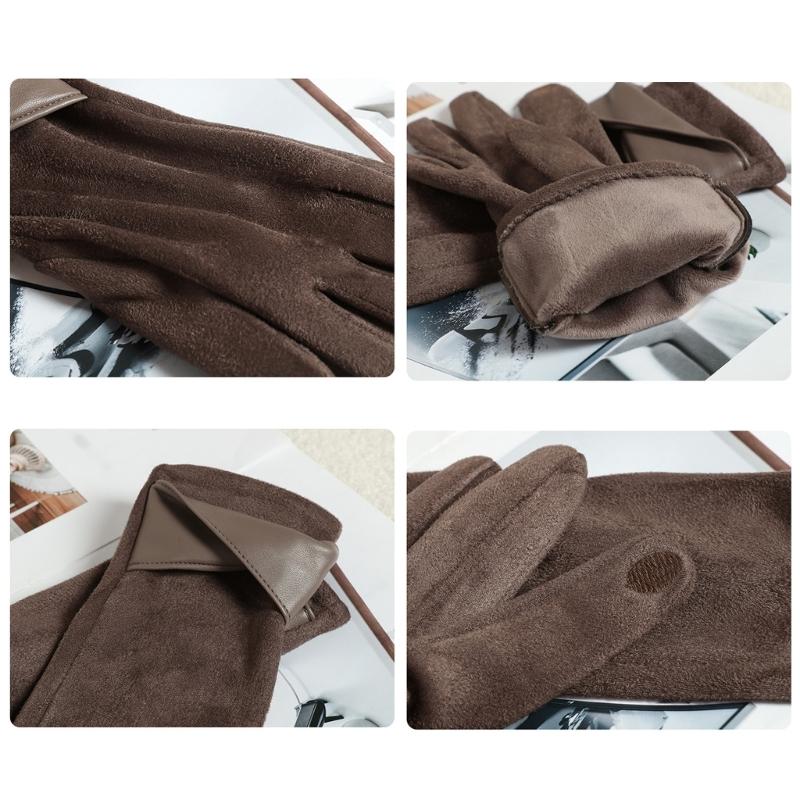 Women's Sueded Gloves with Fleece Lining for Warmth and Stylish Fashionable Bowknot Cuffs Hand Gloves for Daily Use