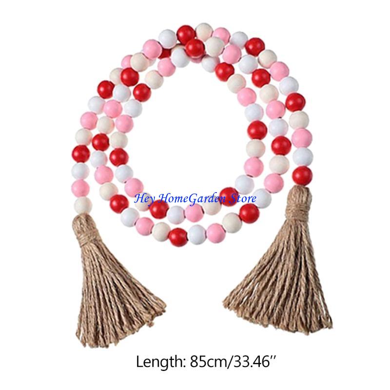 652F 2Pcs Handmade Graduation Party Farmhouse Rustic Bead Garlands with Tassels DIY Wall Hanging Pendant Home Decoration