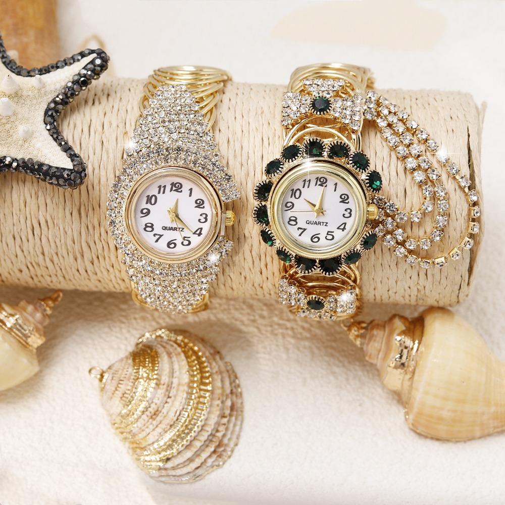 Elegant Quartz Zircon Wrist Watch Vintage Open Bangle Watches Personality Crystal Watches  Gifts