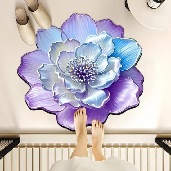 3D Flower Floor Realistic Floral Flower Shape Area Rug Bathroom Rug Decorative Mat Non-Slip