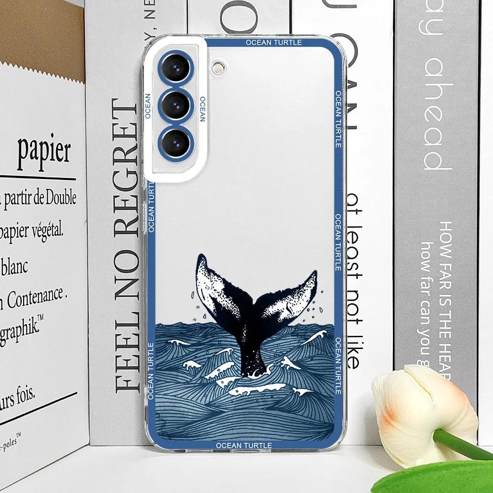 Cool Ocean Turtle Phone Case for Samsung Galaxy S22 S23 S24 S25 Ultra S20 Plus S21 FE Sea Blue Turtle Design Clear Covers Fundas