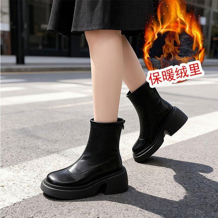 

thick heel thick sole velvet Martin boots women s shoes 2025 autumn and winter new niche casual and thin versatile muffin bottom short boots 40