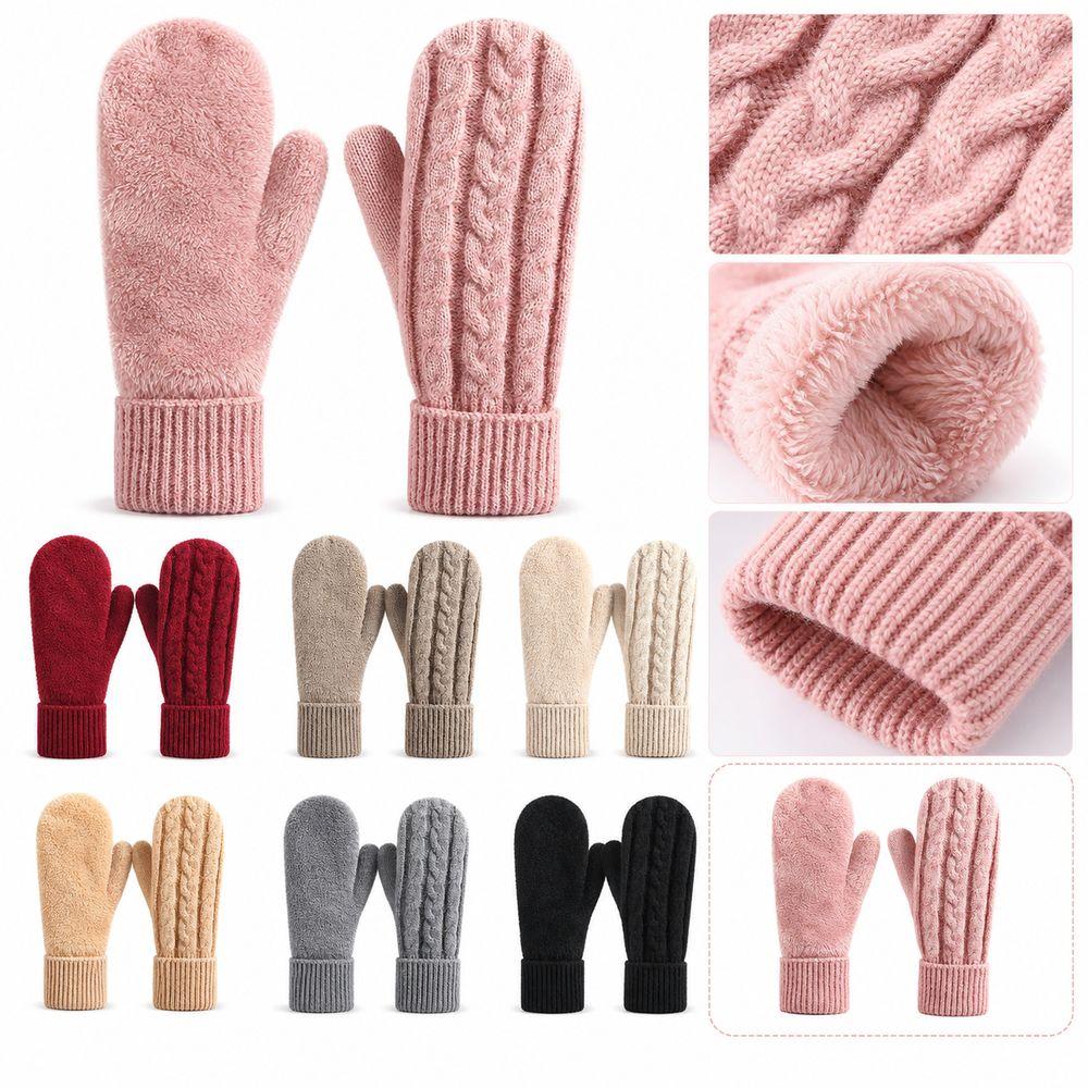Plush Lined Winter Mittens Double Layer Thermal Mittens New Padded Fingerless Gloves  For Women