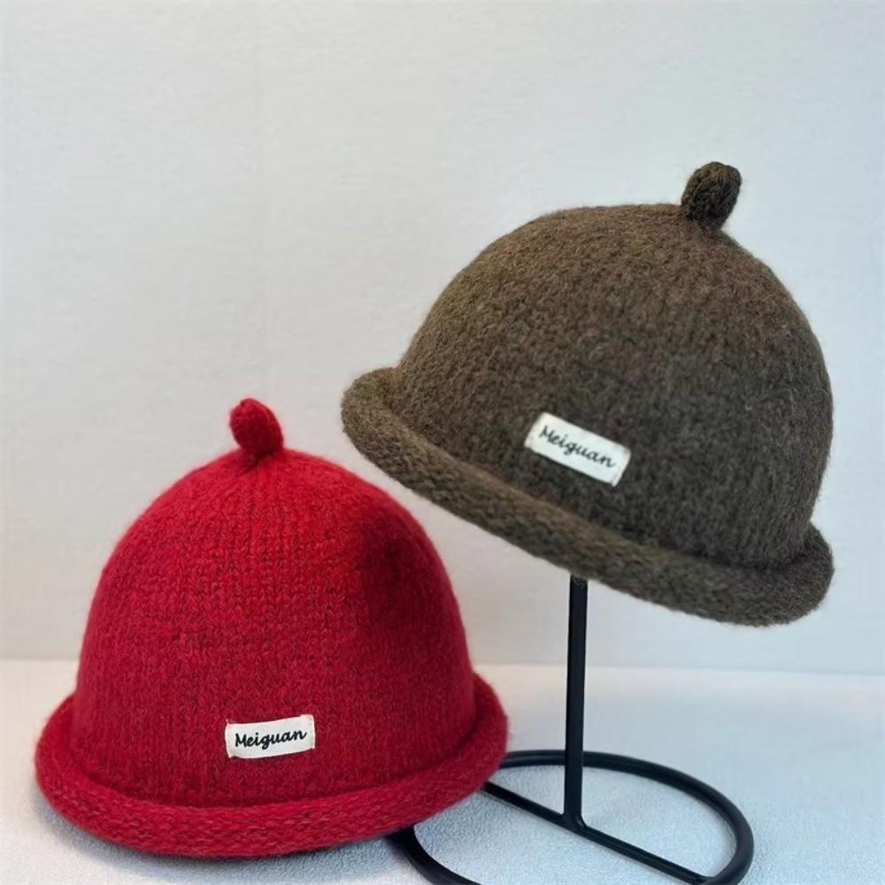 Solid Color Knitted Hat Turned-up Brim Melon-shaped Hat Minimalist Beanie Hat