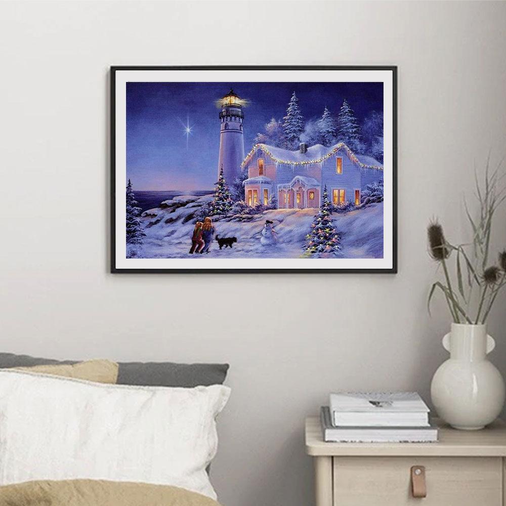 5D DIY Diamond Painting Snow Scene At Night Cross Stitch Kit Mosaic Diamond Embroidery Rose Full Round Square Drill Home Decoration