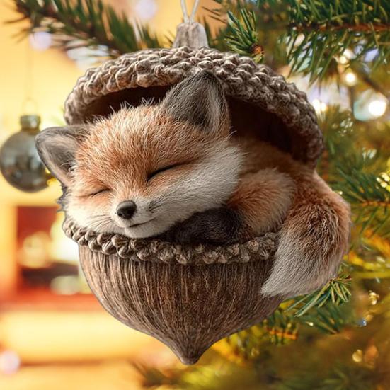 Forest Animal Acorn Ornaments Acrylic Cute Christmas Trees Hanging Decorations Rustic Home Decor Holiday Gift for Animal Lovers