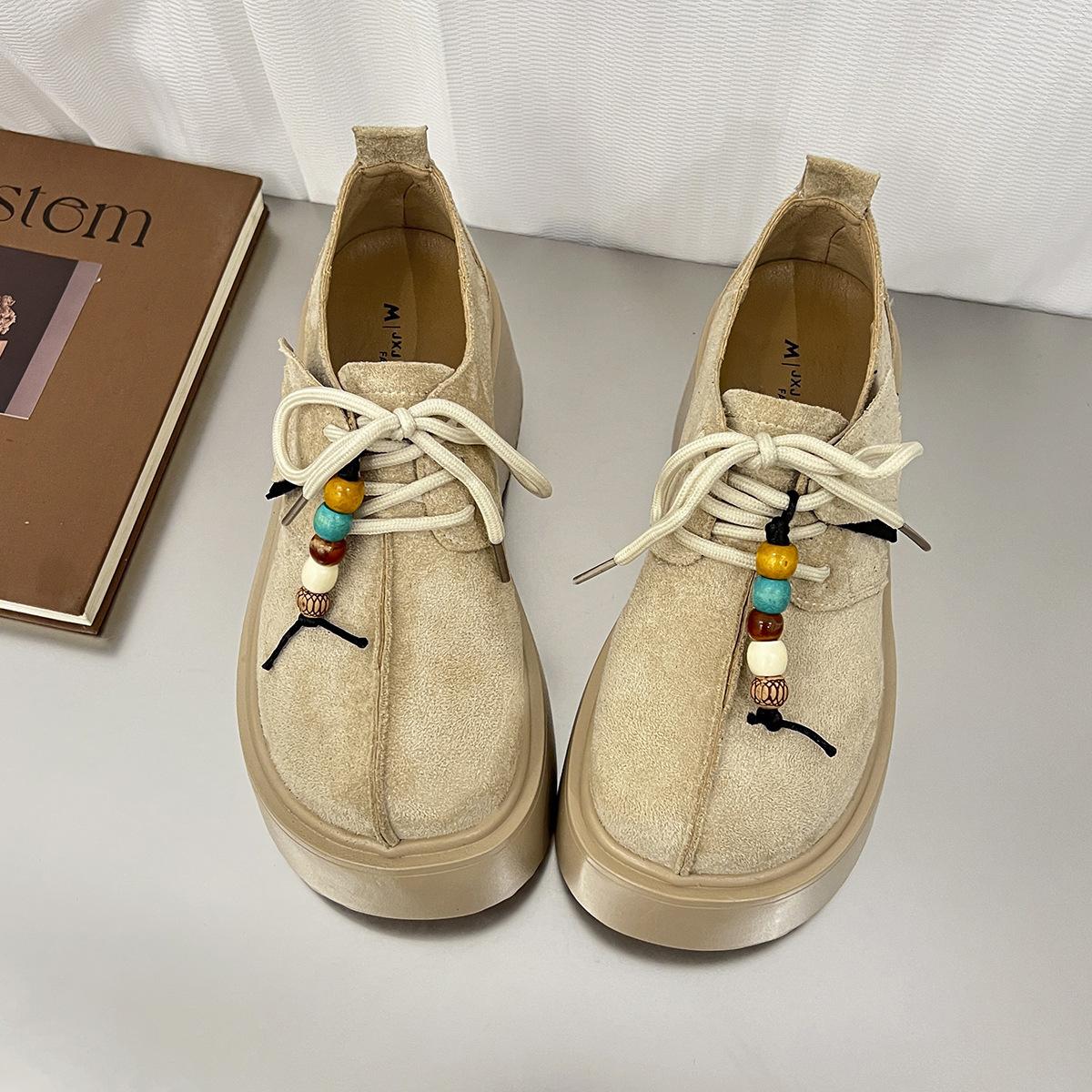 

Women s beaded decoration lightweight thick sole heightening anti-slip cushioning arch support not tired feet casual sports shoes 35 бежевий