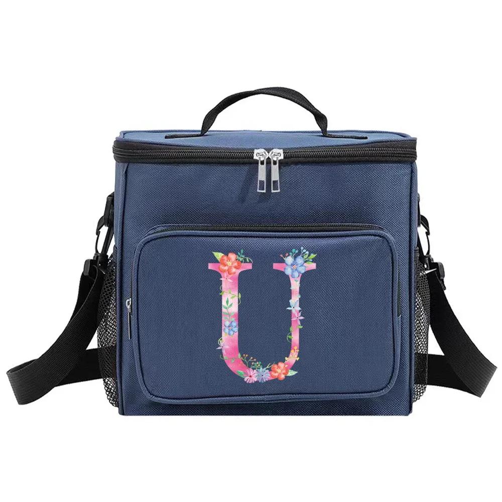 Lunch Box Cooler Organizer Case Thermal Handbag Waterproof Outdoor Travel Shoulder Lunch Bag for Men and Women Pink Pattern