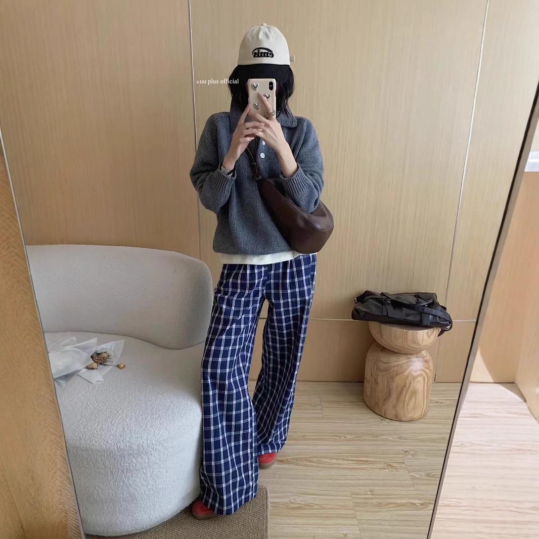 

Autumn and winter polo lapel button solid color sweater women s fashion versatile soft waxy long-sleeved lazy knitted sweater Average size 57-102 серый