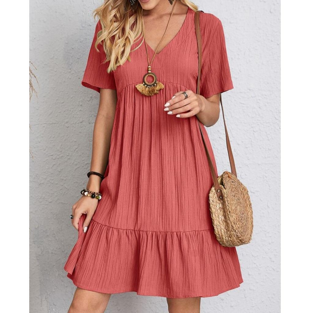 Bohemian Womens Clothing Printed lace patchwork Bohemian casual vacation style dress Short sleeved waistband flowing dress