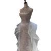 Silver and white bar mitzvah evening dress   new light luxury niche birthday engagement party sequined fishtail dress