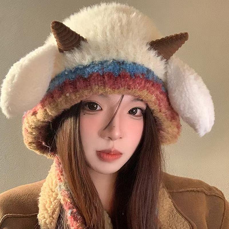 Cute Thick Plush Knitted Hat Warm Ear Protection Beanies Hat Pullover Hats