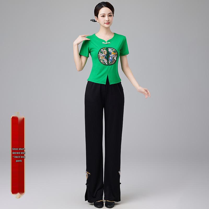 2024 Women's Chinese Style Dancewear: Short Sleeve Fitness Casual Top