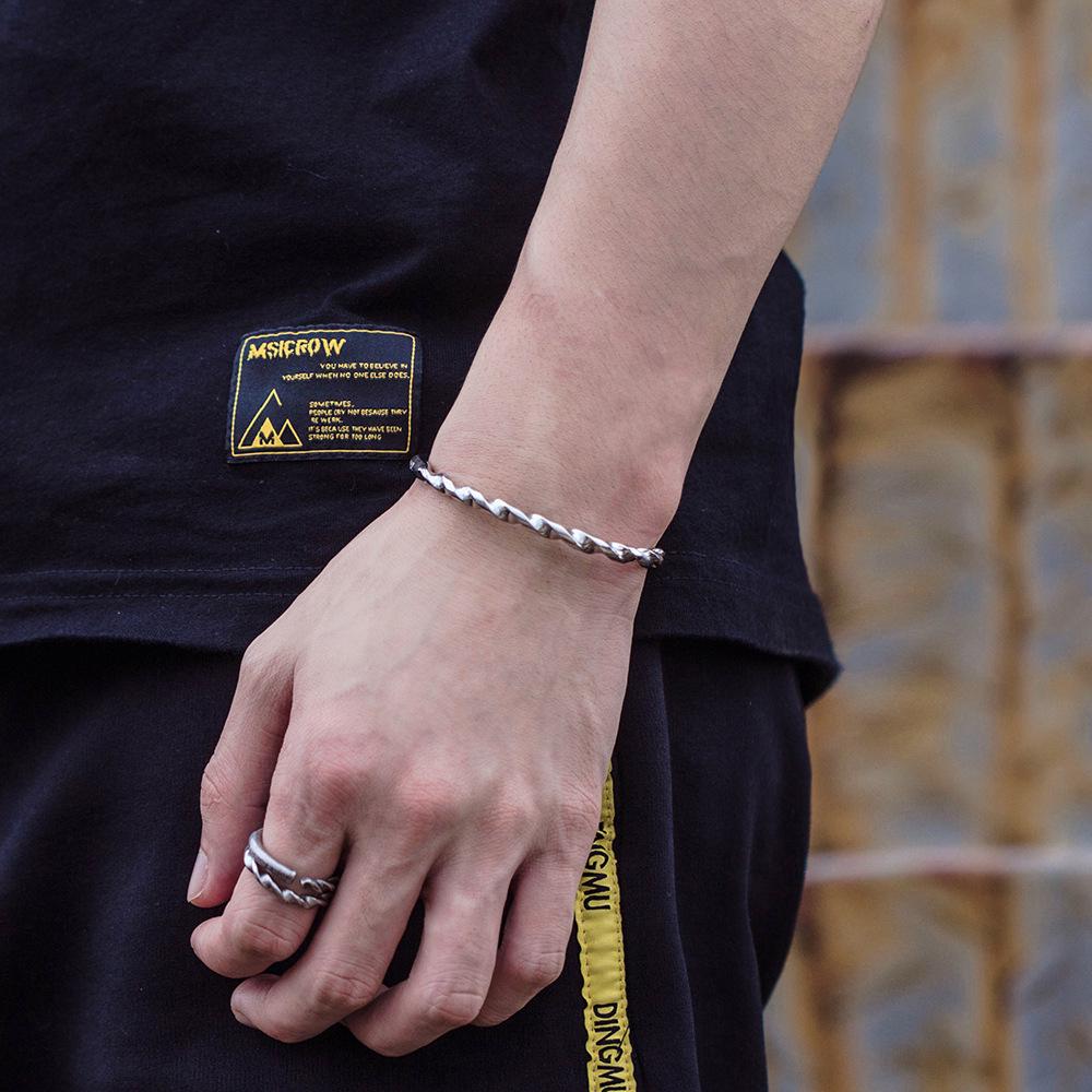 Unisex Retro Titanium Steel Bracelet: Engraved Stainless Steel Open Bangle for Students