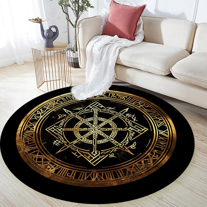 Viking Runes,Round Area Rug,Carpet Rug for Living Room Bedroom Sofa Playroom Decor,Non-slip Floor Mat